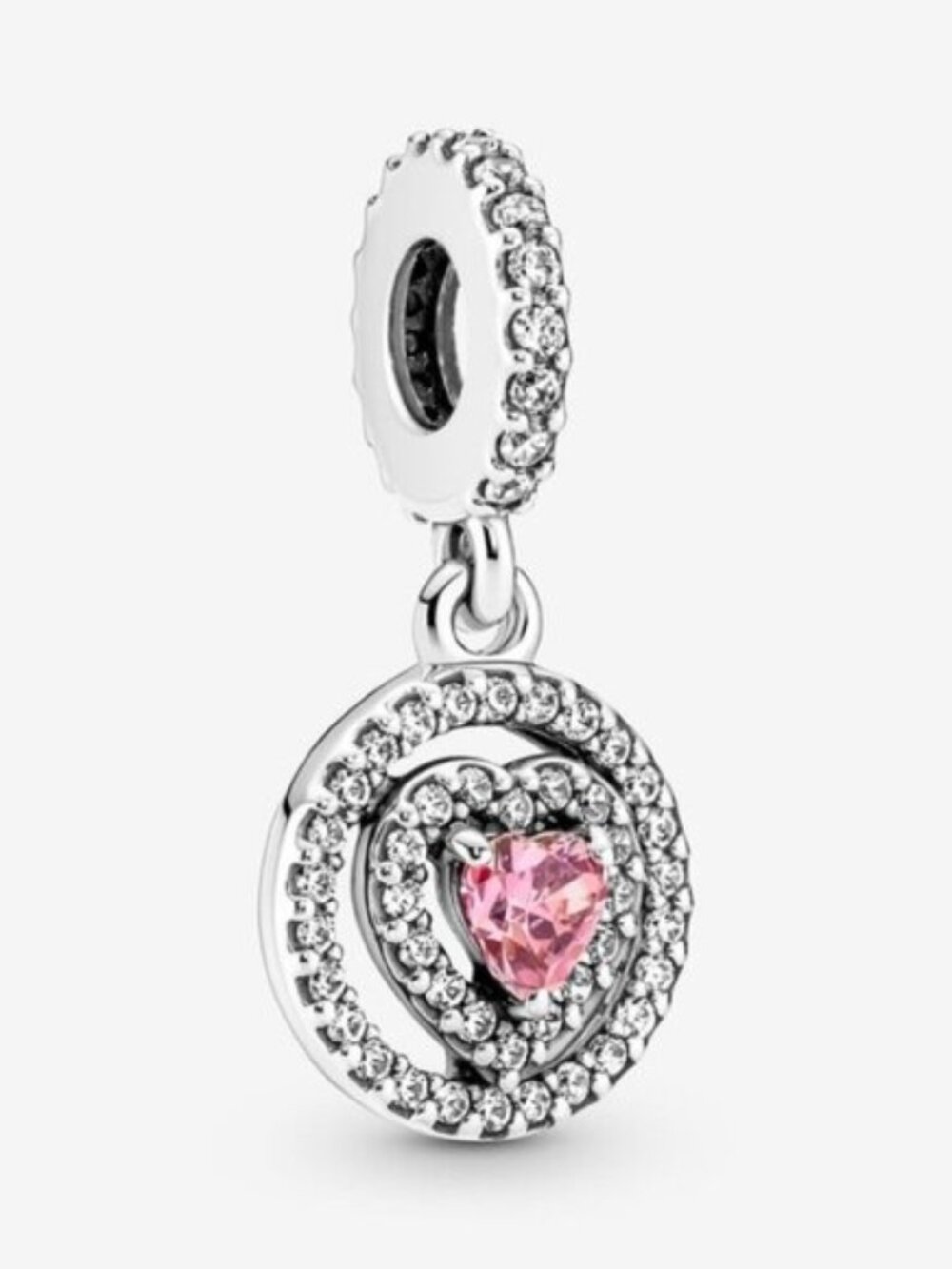 Pandora Pink Heart Crystal Dangle Charm in Silver
